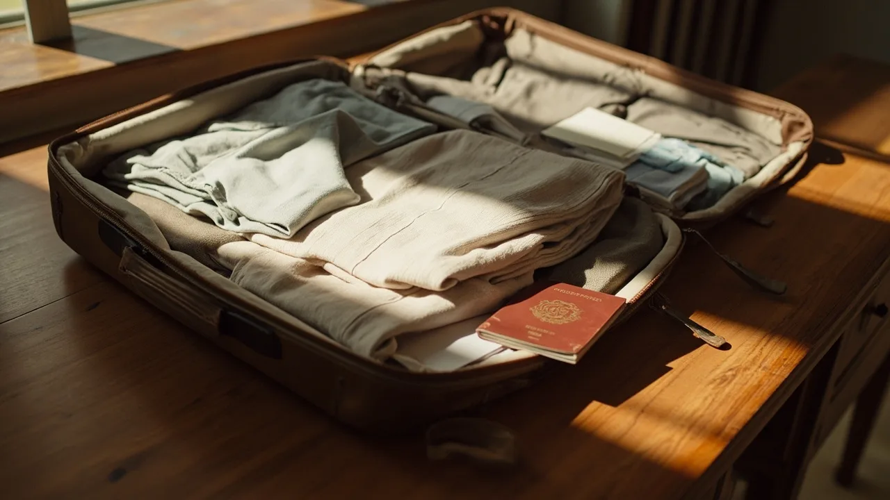 Valise et passeport prets pour preparer son expatriation