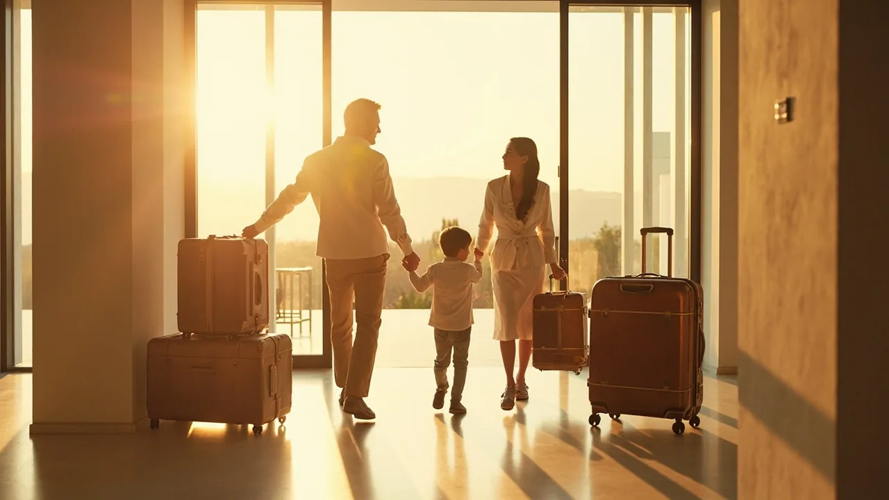 Famille avec enfants preparant son expatriation a l'etranger en 2026