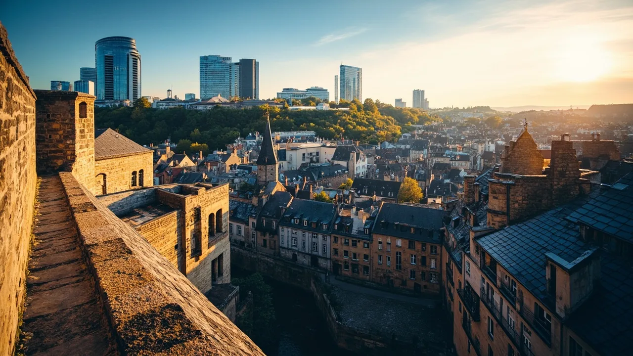 Vue de Luxembourg-Ville, quartier financier du Kirchberg et vieille ville