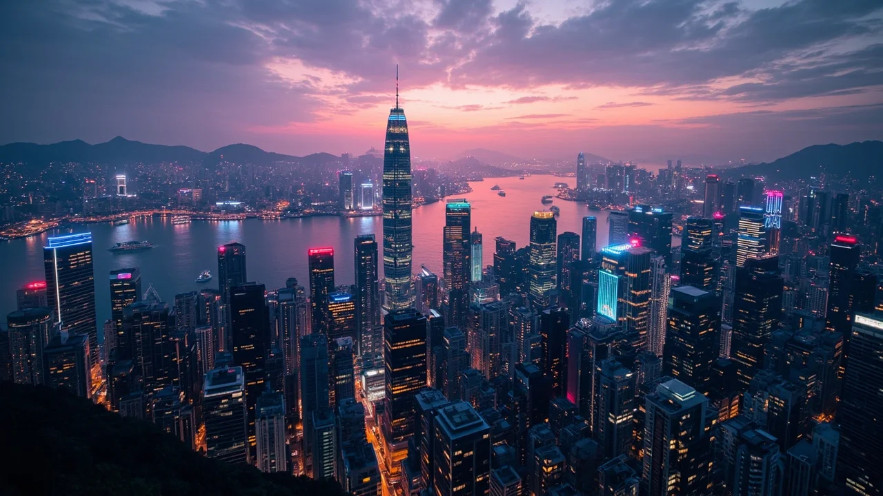 Vue sur le port Victoria et les gratte-ciel de Hong Kong