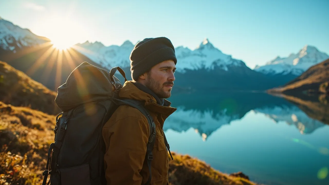 Paysage de Nouvelle-Zelande avec un voyageur en Permis Vacances-Travail