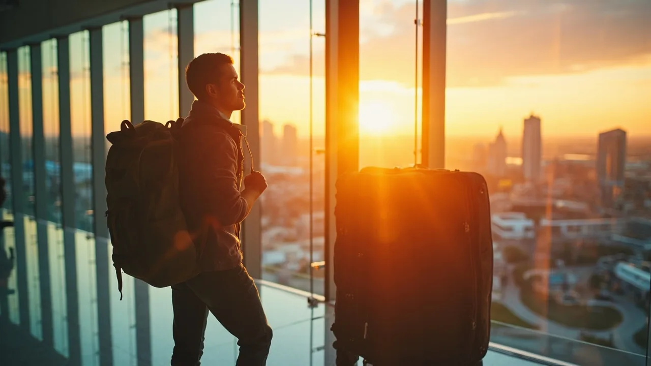 Jeune voyageur en Programme Vacances-Travail, sac a dos, depart a l etranger en 2026