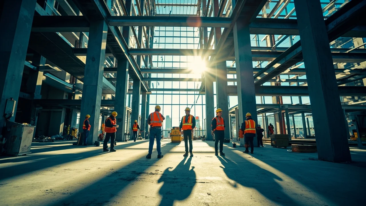 Ouvriers sur un chantier de construction moderne