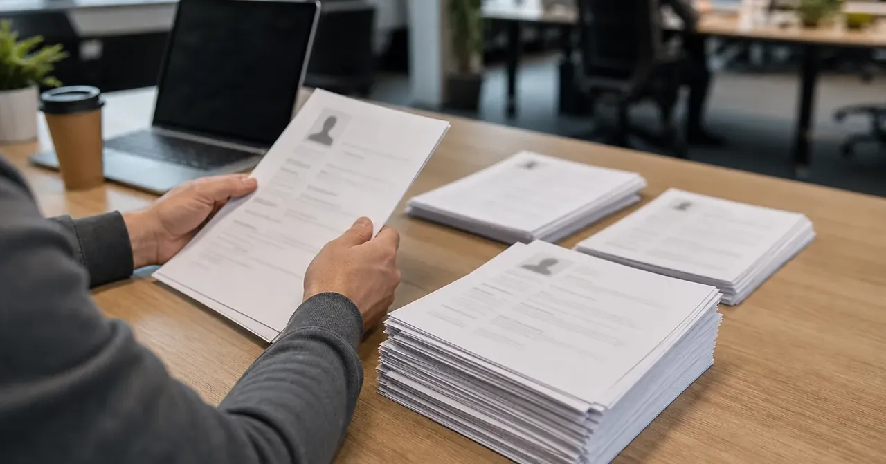 Des mains trient des CV en trois piles
