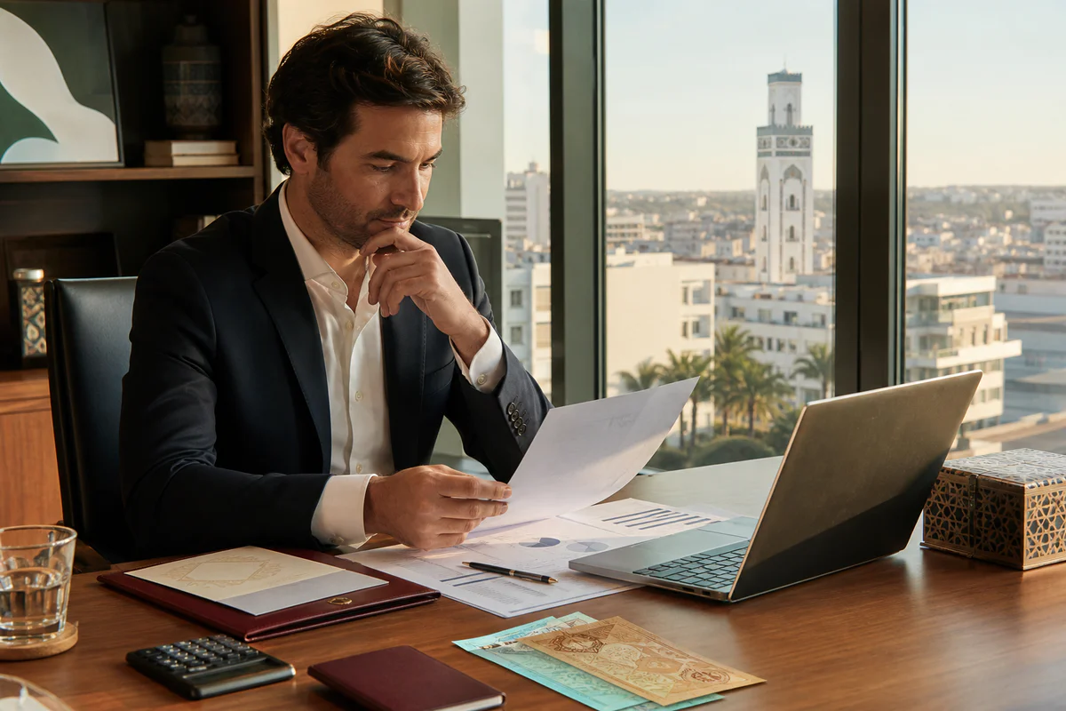 A professional desk scene suggesting salary negotiation and employment relocation between France and Morocco.