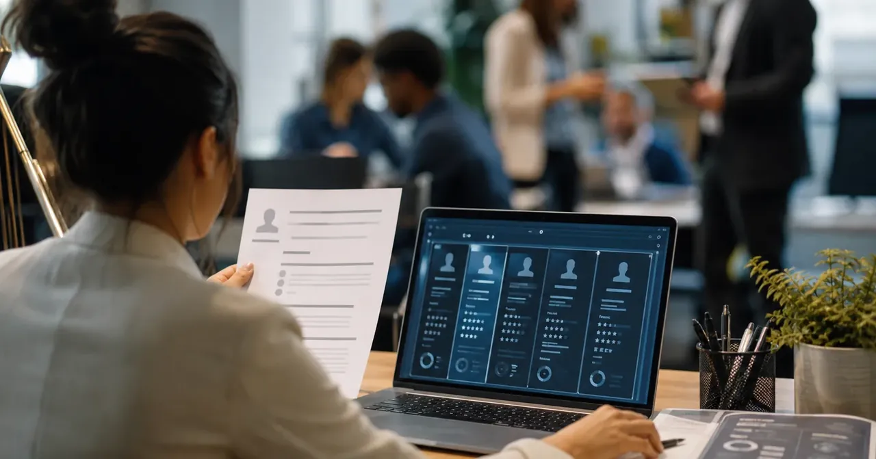 Recruteur analysant un CV avec assistance intelligente