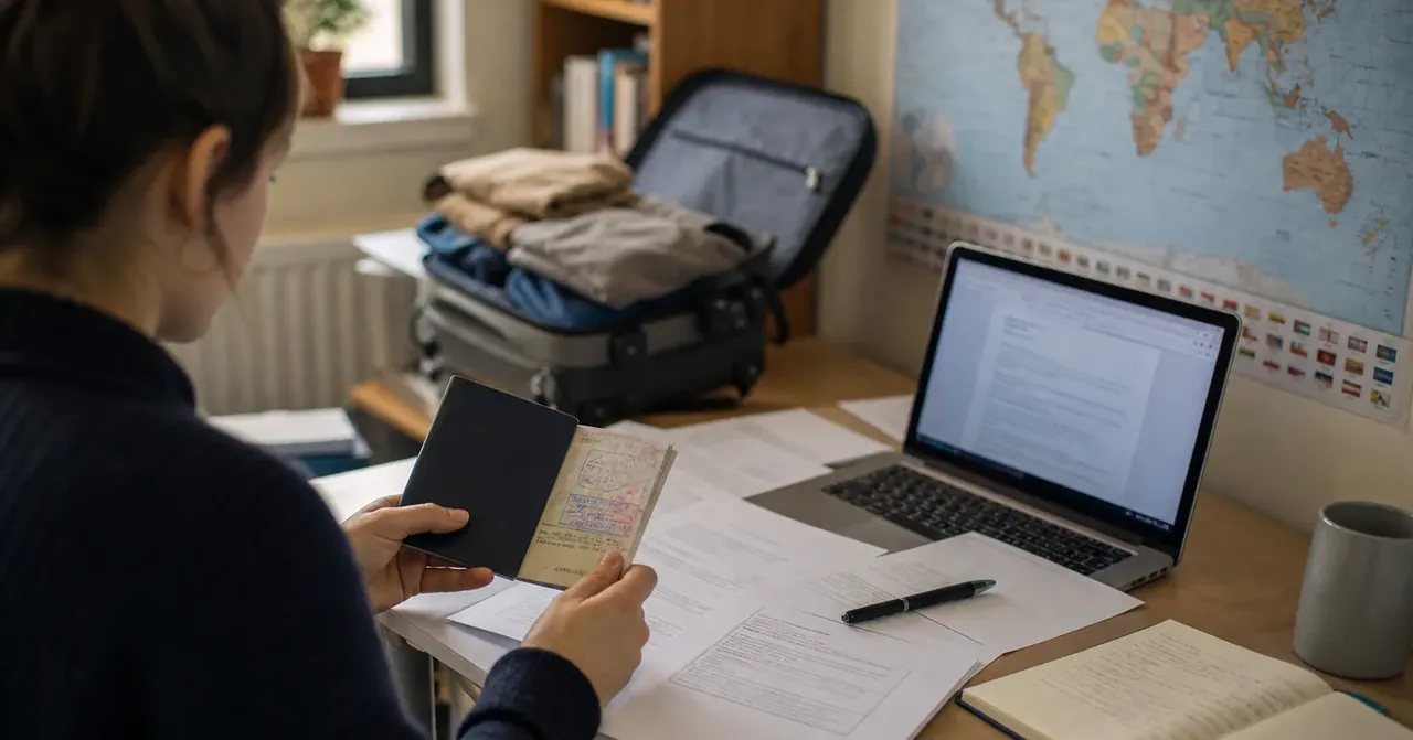 Dossier de mobilité internationale en préparation dans un bureau universitaire